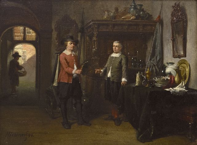 Hendricus Johannes Scheeres | The connoisseurs, oil on panel, 17.6 x 23.6 cm, signed l.l. and dated '58