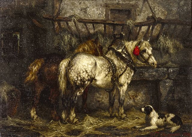 Boogaard W.J.  | In the stable, oil on panel 19.7 x 27.0 cm, signed l.r. and dated 1878