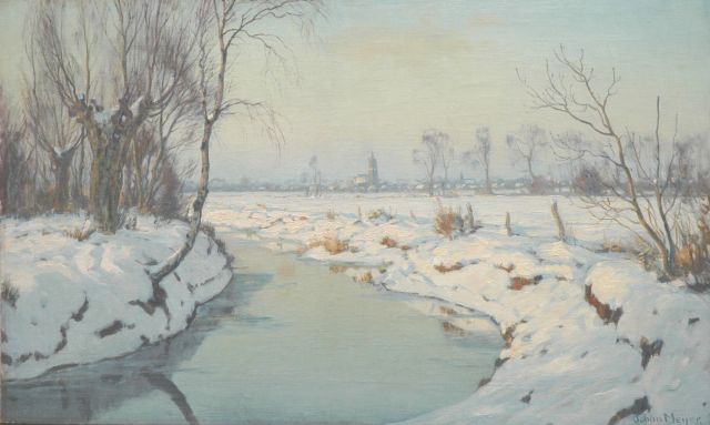 Johan Meijer | Zonnige winterdag bij Blaricum, oil on canvas, 61.4 x 101.1 cm, gesigneerd r.o. en verso