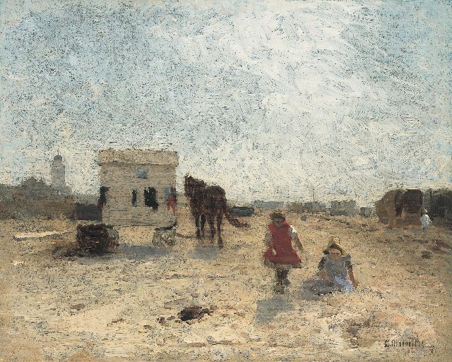 Munthe L.  | Children playing on the beach, Katwijk, oil on canvas 31.5 x 39.1 cm, signed l.r.