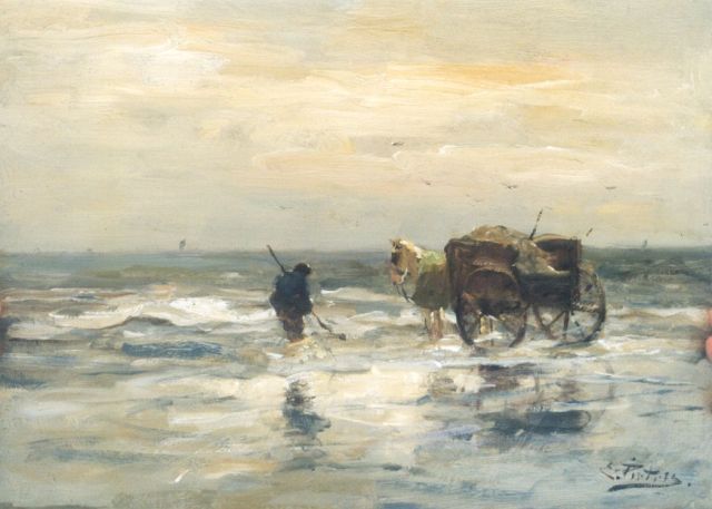 Pieters E.  | Shell-gatherer at work, oil on panel 26.5 x 35.8 cm, signed l.r.