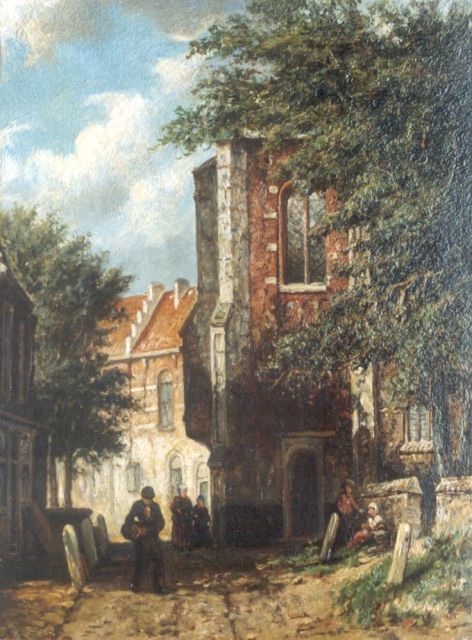 Johannes Jacobus Mittertreiner | A sunlit street, oil on panel, 26.5 x 20.2 cm, signed l.r. with initials