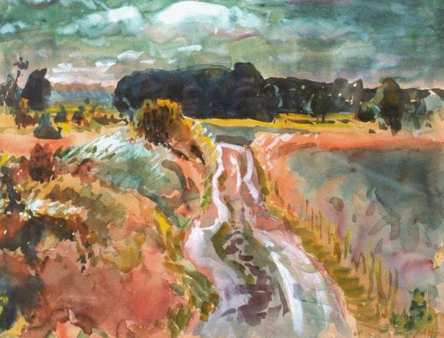 Altink J.  | Country road, Groningen, gouache on paper 50.5 x 65.7 cm, signed l.r. and dated '51