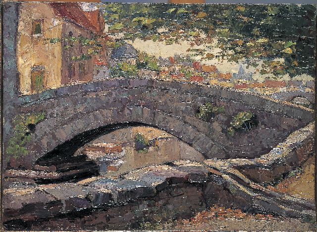 Joseph Raphael | The bridge over the Mee in Bruges, oil on canvas, 24.5 x 33.5 cm, signed traces of signature; verso in full and dated 1932 on the reverse