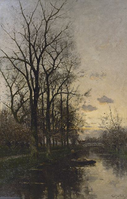 Fredericus Jacobus van Rossum du Chattel | A gardeners barge on a river at sunset, oil on canvas, 140.6 x 90.4 cm, signed l.r.