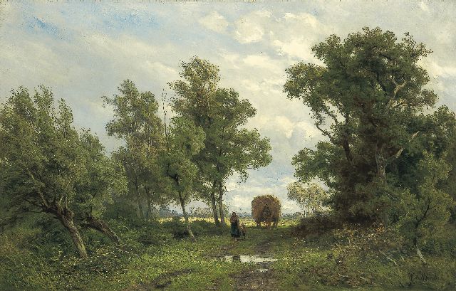 Jan Willem van Borselen | Homeward bound after haymaking, oil on canvas, 45.0 x 70.3 cm, signed l.r.
