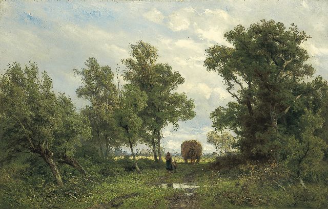 Borselen J.W. van | Homeward bound after haymaking, oil on canvas 45.0 x 70.3 cm, signed l.r.