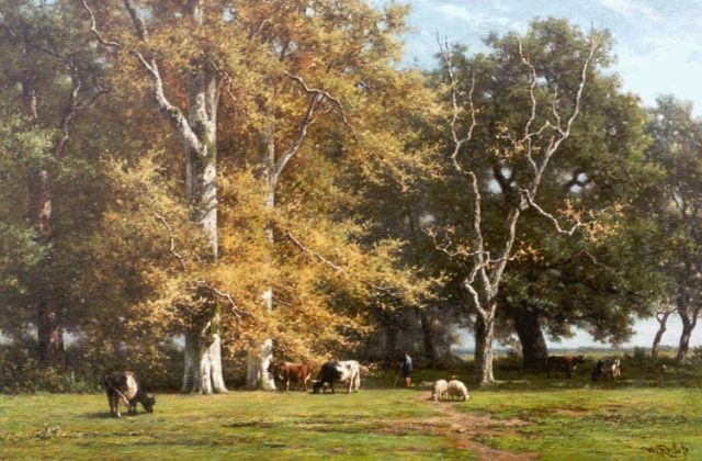 Willem Roelofs | A wooded landscape, oil on panel, 66.8 x 99.8 cm, signed l.r.