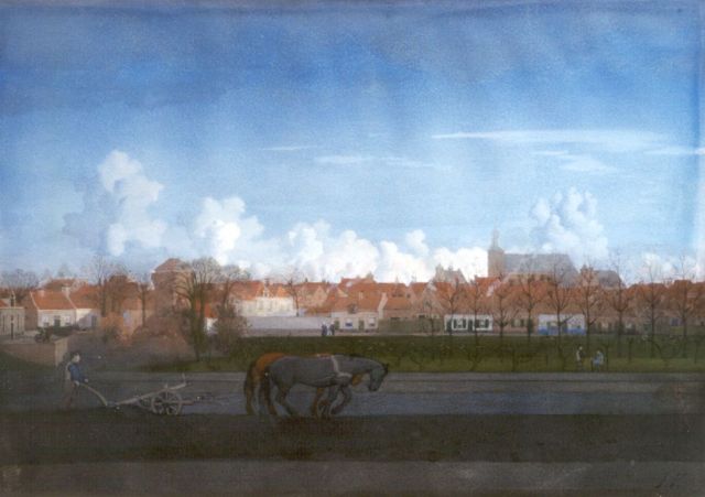 Jan Voerman sr. | Ploughing the fields, Hattem in the distance, watercolour on paper, 45.3 x 64.0 cm, signed l.r. with initials and dated between 1892-1902
