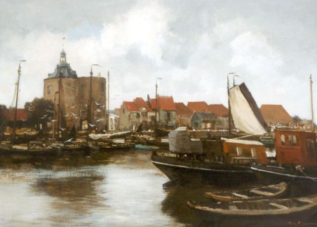 Willem George Frederik Jansen | The harbour of Enkhiuzen, with the' Drommedaris'  in the distance, oil on canvas, 72.0 x 100.0 cm, signed l.r.