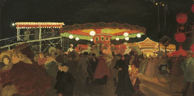 Minartz A.G.  | At the fair, oil on painter's board 40.2 x 79.7 cm, signed l.r.