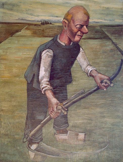 Krijger H.  | The mower, oil on canvas 91.4 x 69.7 cm, signed l.l. and dated 1940