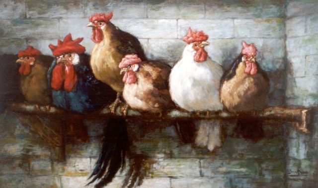 Rossum J.W. van | Poultry, oil on panel 37.7 x 62.8 cm, signed l.r.
