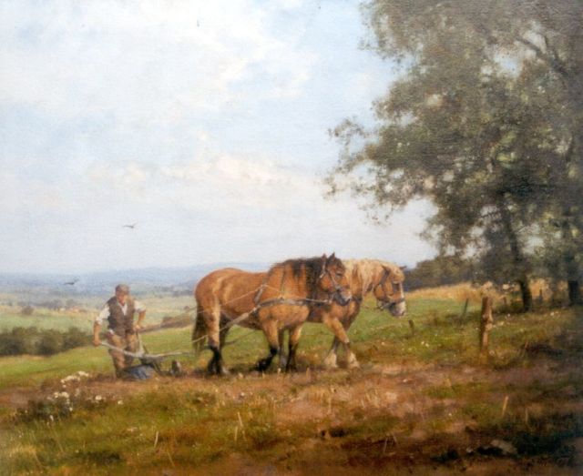 Holtrup J.  | Ploughing horses near Groesbeek, oil on canvas 50.2 x 60.0 cm, signed l.r. and reverse