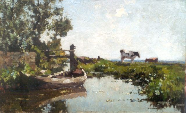 Cornelis Vreedenburgh | A polder landscape with cows, oil on panel, 23.0 x 37.2 cm, signed l.r.