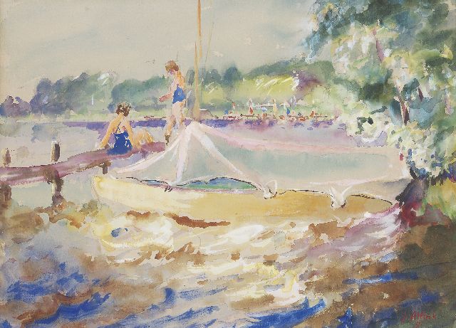 Jan Altink | Swimming in the Paterswolde lake, gouache on paper, 46.5 x 60.0 cm, signed l.r. and dated '51