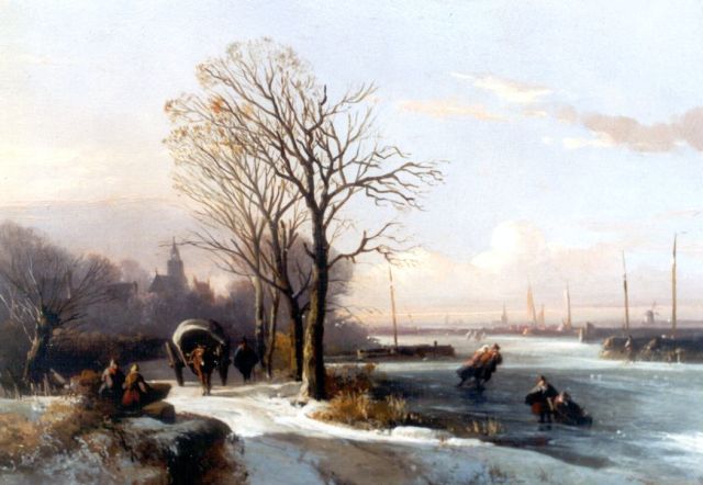 Abraham van der Wayen Pieterszen | A winter landscape with skaters on a frozen river, oil on panel, 23.8 x 33.9 cm, signed c.l.