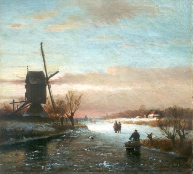 Jan Swijser | A frozen waterway with skaters, oil on canvas, 31.2 x 32.8 cm, signed l.r. and dated 1886