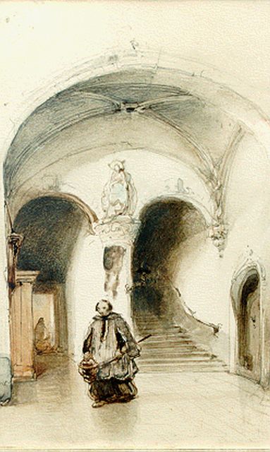 Johannes Bosboom | Sacristy, watercolour on paper, 19.5 x 12.5 cm, signed u.l. with monogram