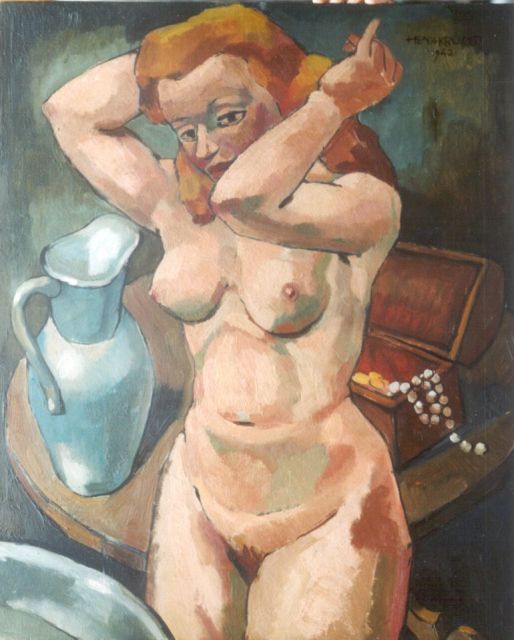 Henk Krijger | A female nude, oil on panel, 64.5 x 54.0 cm, signed u.r. and dated 1942