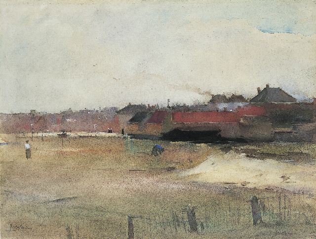 Floris Arntzenius | A view of a village, seen from the beach, watercolour on paper, 29.8 x 39.4 cm, signed l.l. and dated '90/'95