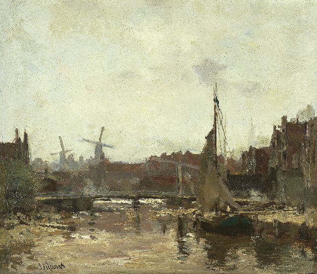 Maris J.H.  | A view of Schiedam, oil on panel 24.3 x 28.1 cm, signed l.l.