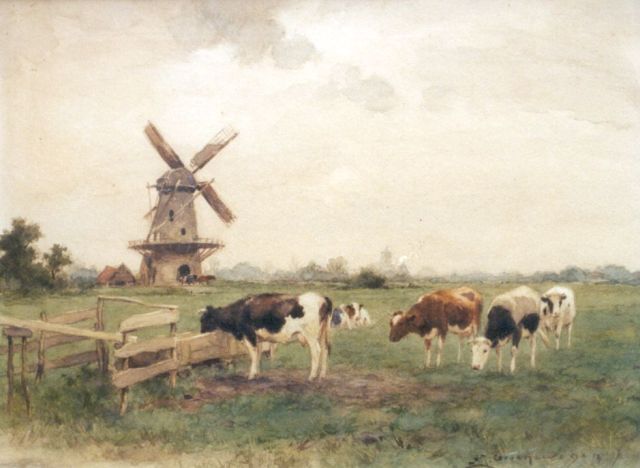 Groenewegen A.J.  | Cows in a landscape, watercolour on paper 30.9 x 40.3 cm, signed signed l.r.