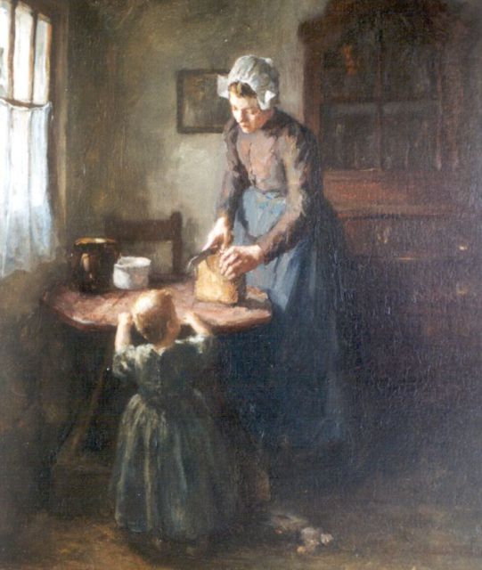 Tonge L.L. van der | A interior with mother and child, oil on canvas 55.0 x 45.0 cm, signed l.l.