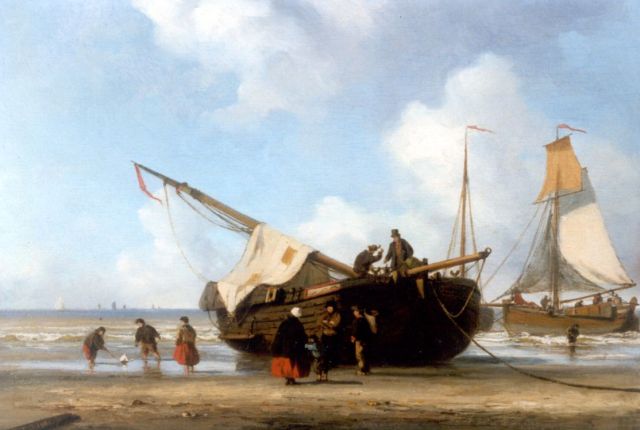 George Lourens Kiers | Daily activities on the beach, oil on panel, 24.0 x 35.3 cm, signed l.l.