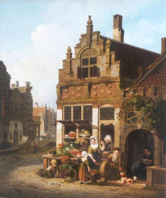 Jan Hendrik Verheijen | Selling vegetables, oil on canvas, 58.0 x 48.8 cm, signed l.r.