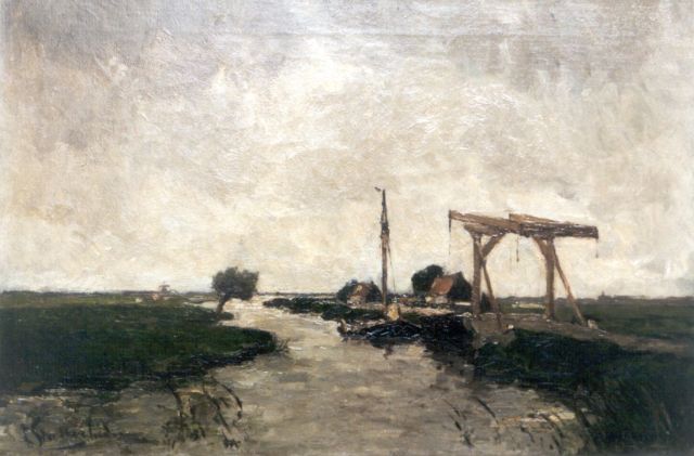 Louis Stutterheim | A landscape with a drawbridge, oil on canvas, 44.7 x 67.2 cm, signed l.l.