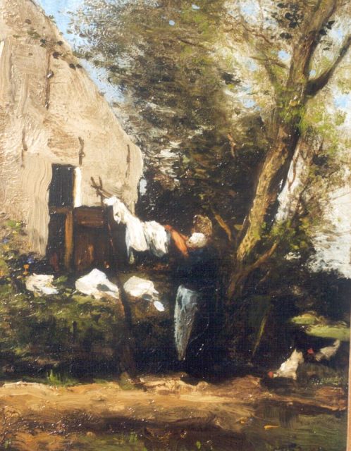 Jansen W.G.F.  | Washing-day, oil on panel 27.5 x 21.7 cm, signed l.r.