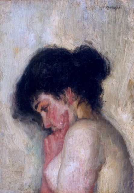 Randwijk H. van | A female nude, oil on panel 24.0 x 16.9 cm, signed u.r.