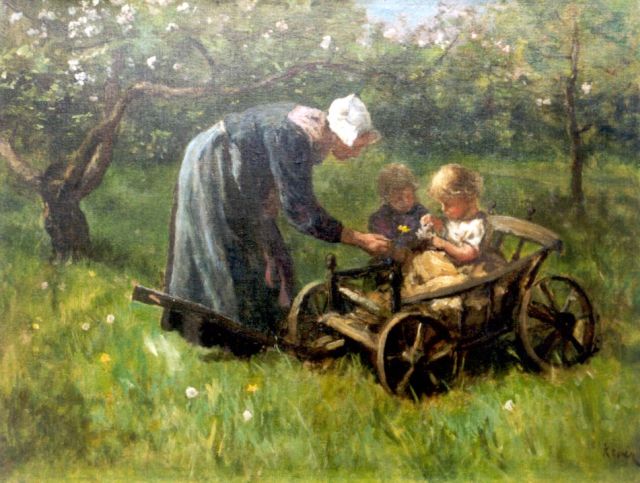 Hein Kever | Mother and children in an orchard, oil on canvas, 47.5 x 62.0 cm, signed l.r.