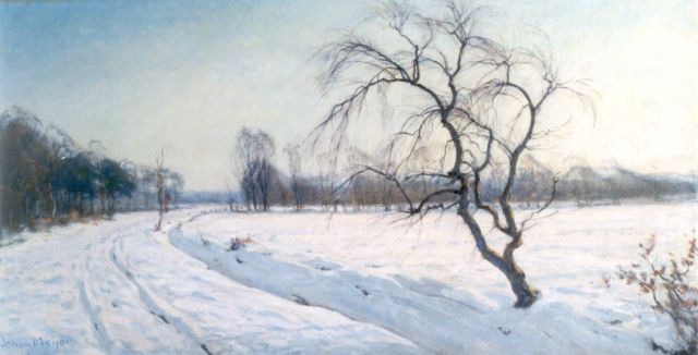 Johan Meijer | A winter landscape, Blaricum, oil on canvas, 43.6 x 84.4 cm, signed l.l.