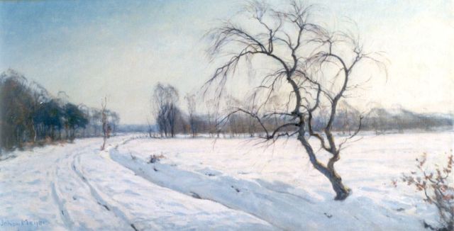 Meijer J.  | A winter landscape, Blaricum, oil on canvas 43.6 x 84.4 cm, signed l.l.