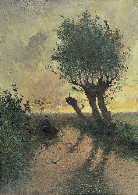 Constan Gabriel | A fisherman in a polder landscape, oil on canvas, 55.0 x 39.0 cm, signed l.l.