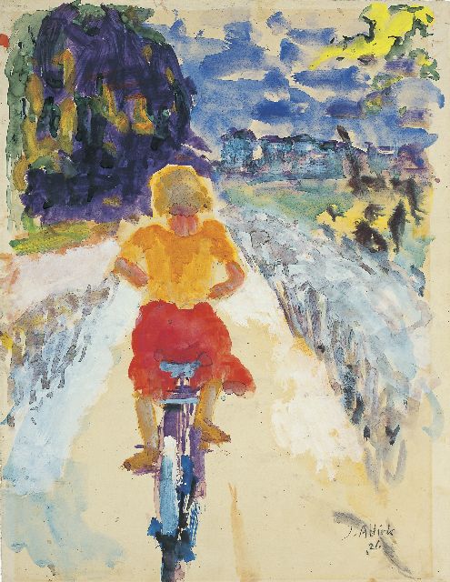 Jan Altink | Meisje op de fiets, watercolour on paper, 63.0 x 47.0 cm, signed l.r. and dated '26