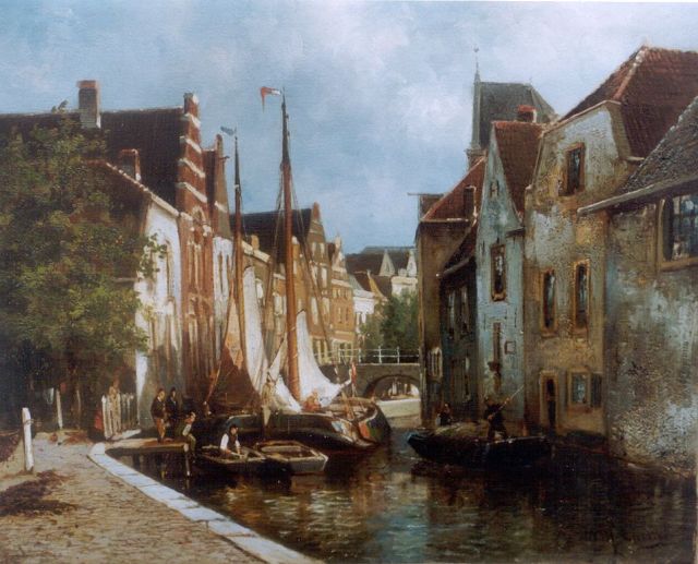 Eickelberg W.H.  | A view of a canal with moored boats, oil on canvas 31.4 x 36.1 cm, signed l.r.