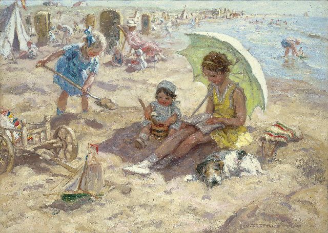 Jan Zoetelief Tromp | Children playing on the beach of Katwijk, oil on canvas, 68.3 x 95.9 cm, signed l.r. and reverse