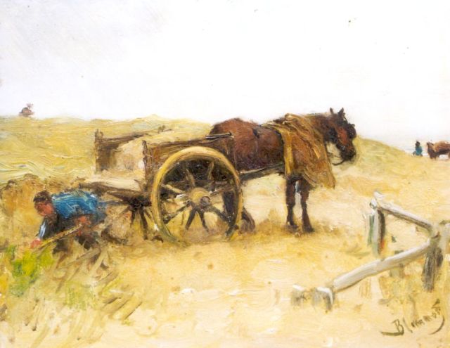 Bernard Blommers | Digging sand, oil on panel, 21.2 x 26.9 cm, signed l.r.