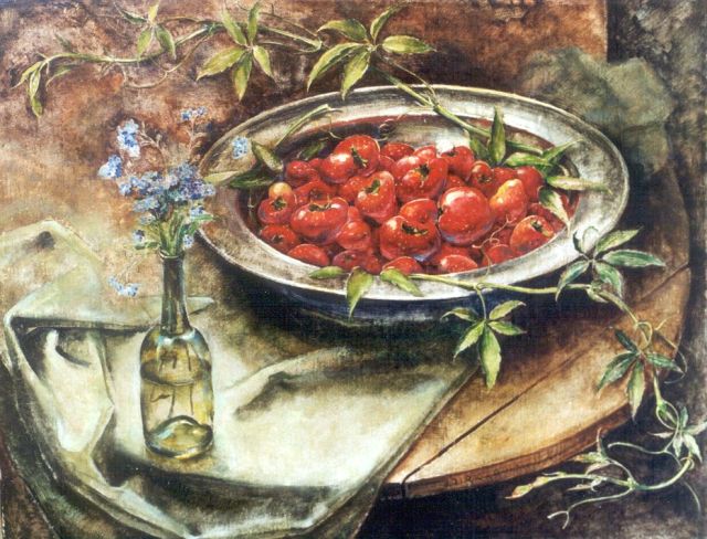 Kruizinga D.  | A still life with strawberries, oil on canvas 35.2 x 45.3 cm, signed l.r.