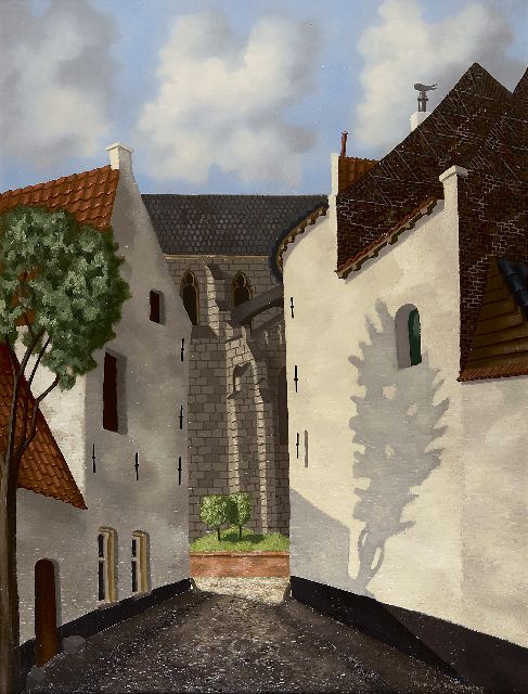 Muysenberg A.A.F. van den | A church view, oil on canvas 100.0 x 75.3 cm, signed l.r. and on the label on stretcher