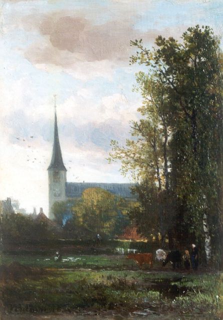 Johannes Warnardus Bilders | A view of the church of Vorden, oil on panel, 36.5 x 25.6 cm, signed l.l. and dated '76