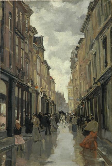 Leo Grijseels | A view of the Spuistraat, The Hague, oil on canvas, 62.8 x 42.8 cm