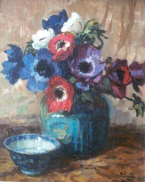 Ben Viegers | Anemones in a ginger jar, oil on canvas, 30.5 x 24.5 cm, signed l.r.