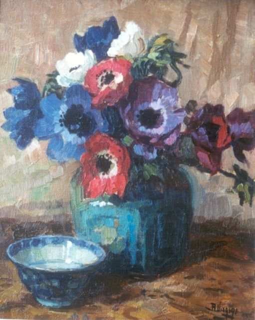 Viegers B.P.  | Anemones in a ginger jar, oil on canvas 30.5 x 24.5 cm, signed l.r.