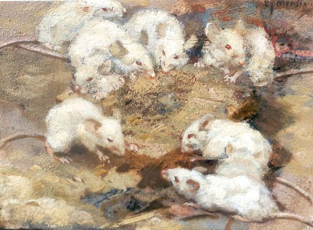 Mension C.J.  | The mice's dinner, oil on panel 15.8 x 19.0 cm, signed u.r.