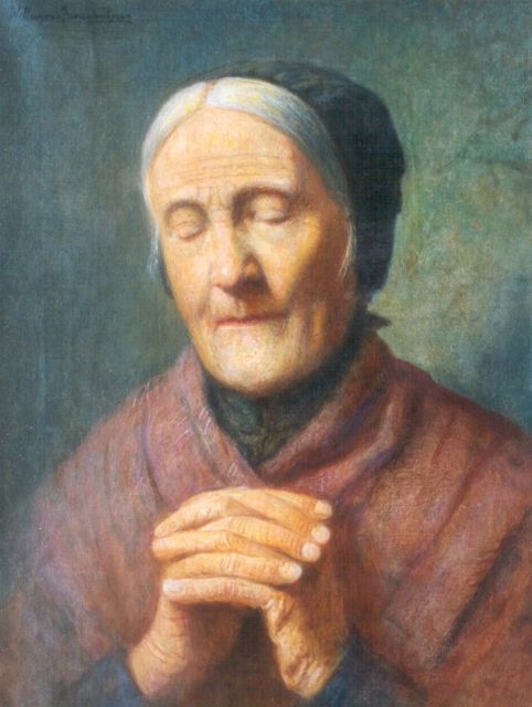 Nieuwenhoven W. van | A woman praying, oil on canvas 40.0 x 30.3 cm, signed u.l.