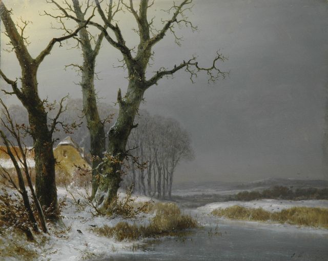 J.G. Hans | A frozen waterway, oil on panel, 28.6 x 35.5 cm, signed l.r. traces